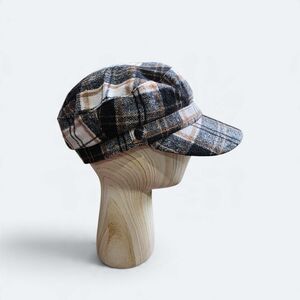 Mixit Plaid Baker Boy Newsboy Cap Hat Black Tan White One Size Fall Winter